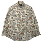 日本然リトテ-古着オンライン-WOOLRICH アニマル 総柄 ボタンダウンシャツ L カーキ コットン ペルー製-WOOLRICH Animal patterned button-down Shirts L Khaki Cotton Peru Made