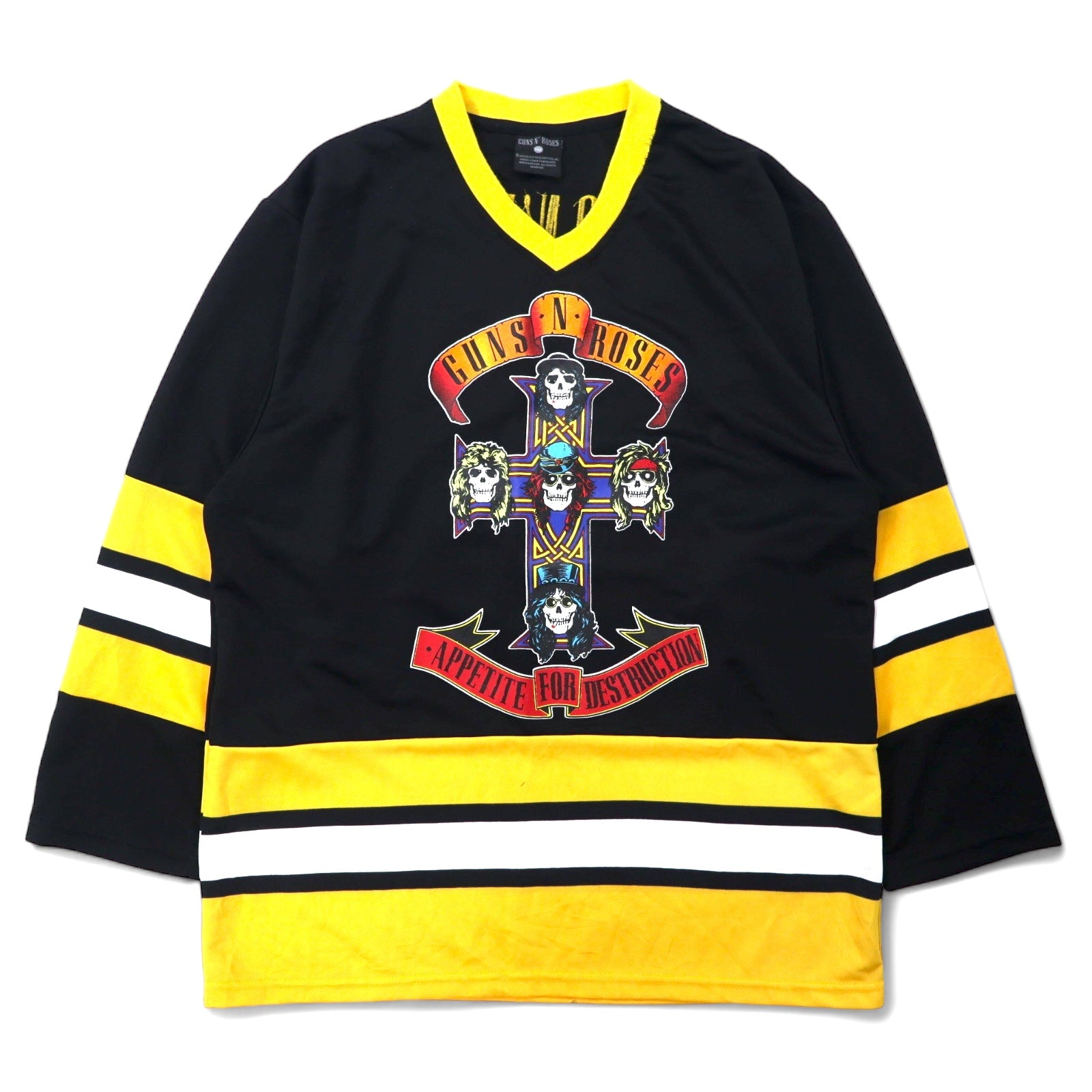 日本然リトテ-古着オンライン-90年代 GUNS N' ROSES ガンズ バンド ゲームシャツ ホッケーシャツ M ブラック イエロー ポリエステル ナンバリング-90's GUNS N' ROSES Guns Band Game Shirt Hockey Shirt M Black Yellow Polyester Numbering