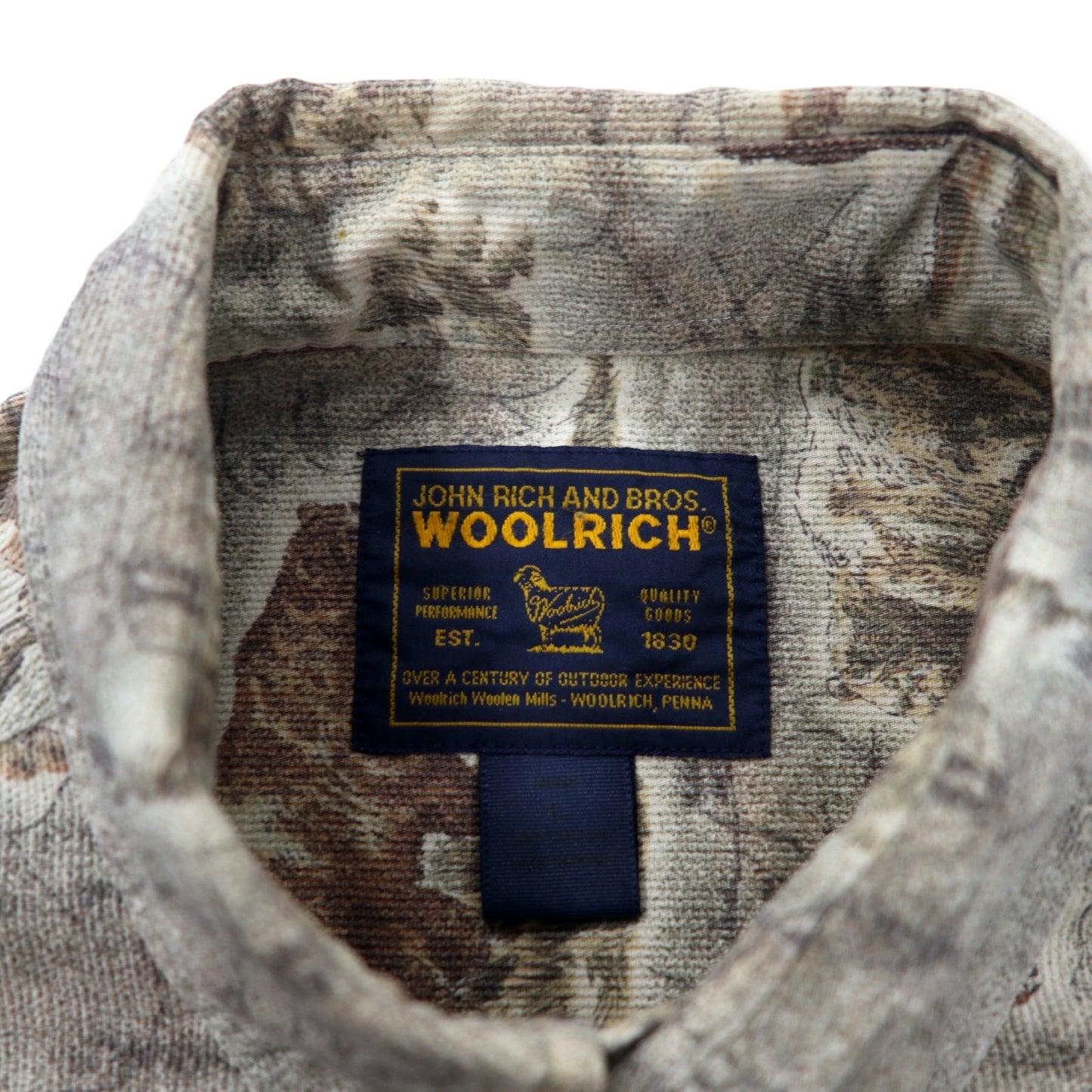 WOOLRICH アニマル 総柄 ボタンダウンシャツ L カーキ コットン ペルー製