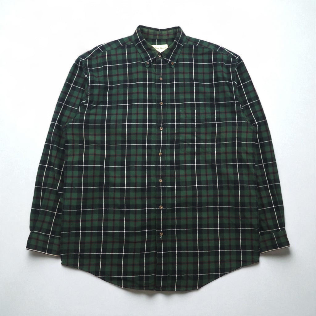Eddie Bauer 90年代 ビッグサイズ ボタンダウン フランネルシャツ L グリーン コットン チェック