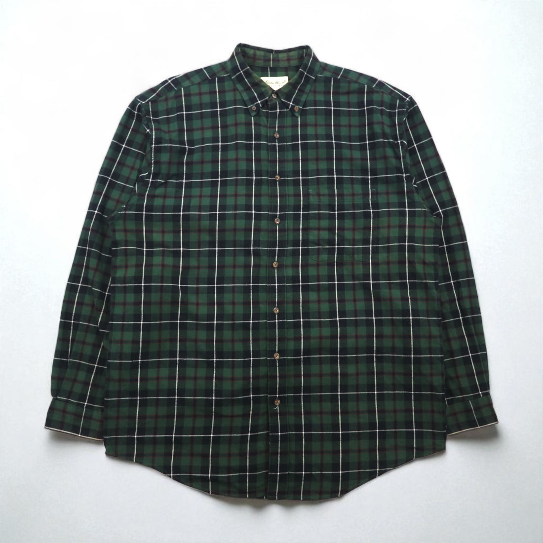 Eddie Bauer 90年代 ビッグサイズ ボタンダウン フランネルシャツ L グリーン コットン チェック