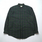 Eddie Bauer 90年代 ビッグサイズ ボタンダウン フランネルシャツ L グリーン コットン チェック