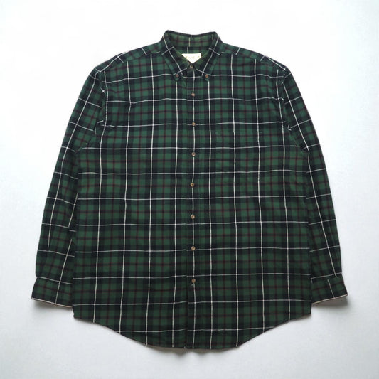 Eddie Bauer 90年代 ビッグサイズ ボタンダウン フランネルシャツ L グリーン コットン チェック