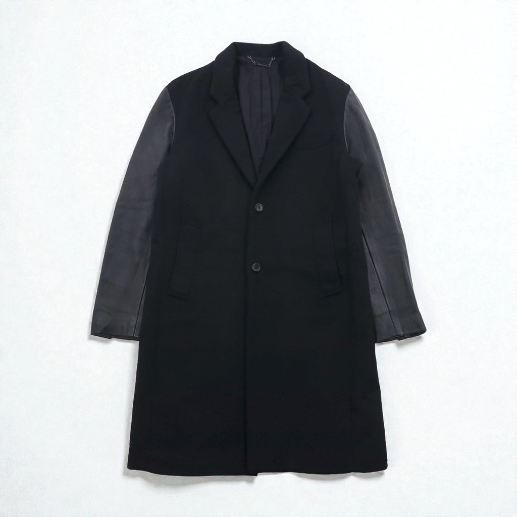 monkey time ( UNITED ARROWS ) 袖レザー 切り替え チェスターコート M ブラック ウール 1286-199-0379 ラムレザー