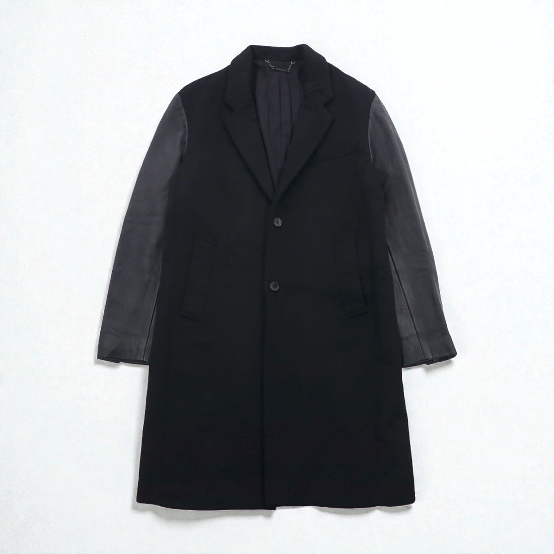 monkey time ( UNITED ARROWS ) 袖レザー 切り替え チェスターコート M ブラック ウール 1286-199-0379 ラムレザー
