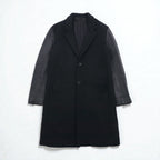 monkey time ( UNITED ARROWS ) 袖レザー 切り替え チェスターコート M ブラック ウール 1286-199-0379 ラムレザー