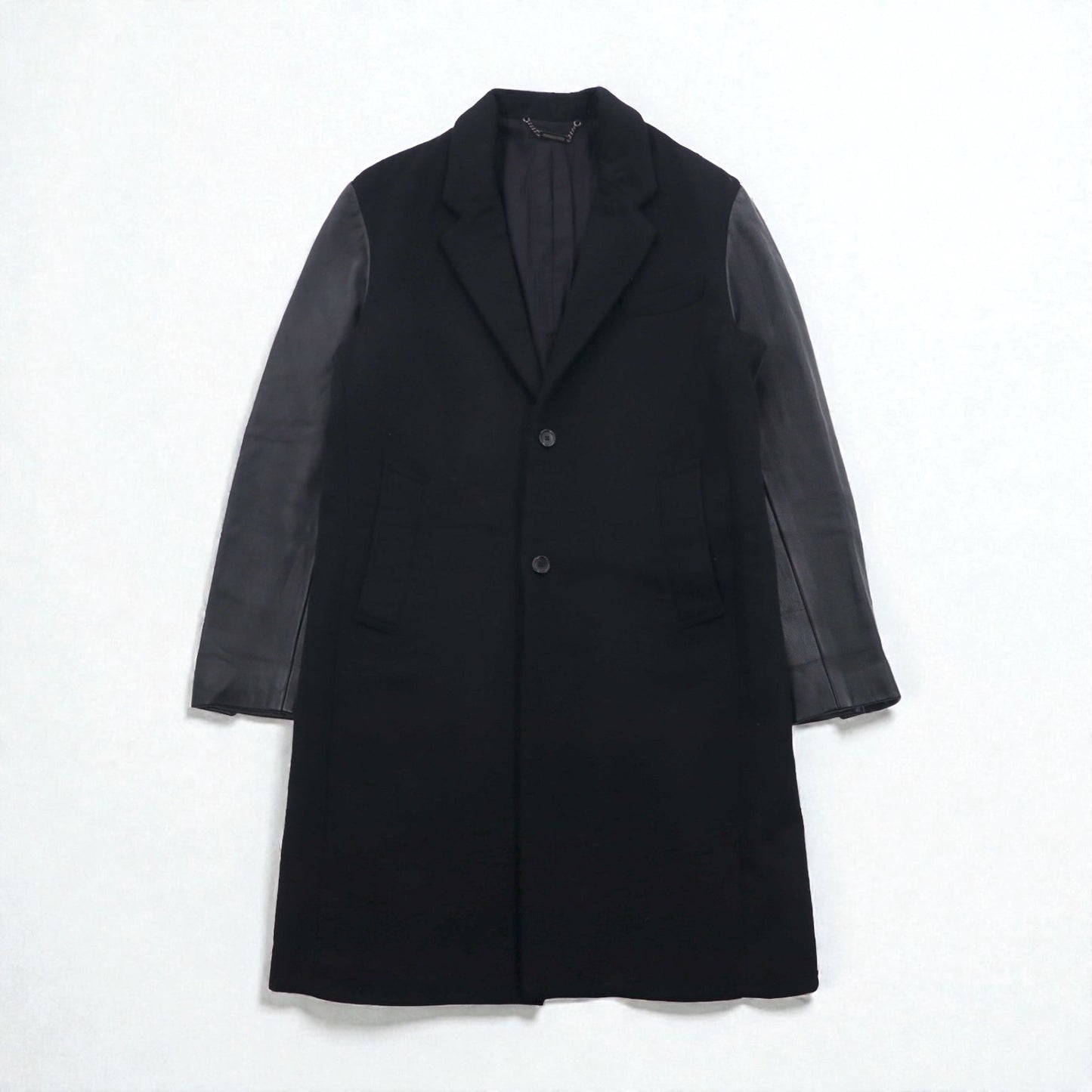 monkey time ( UNITED ARROWS ) 袖レザー 切り替え チェスターコート M ブラック ウール 1286-199-0379 ラムレザー