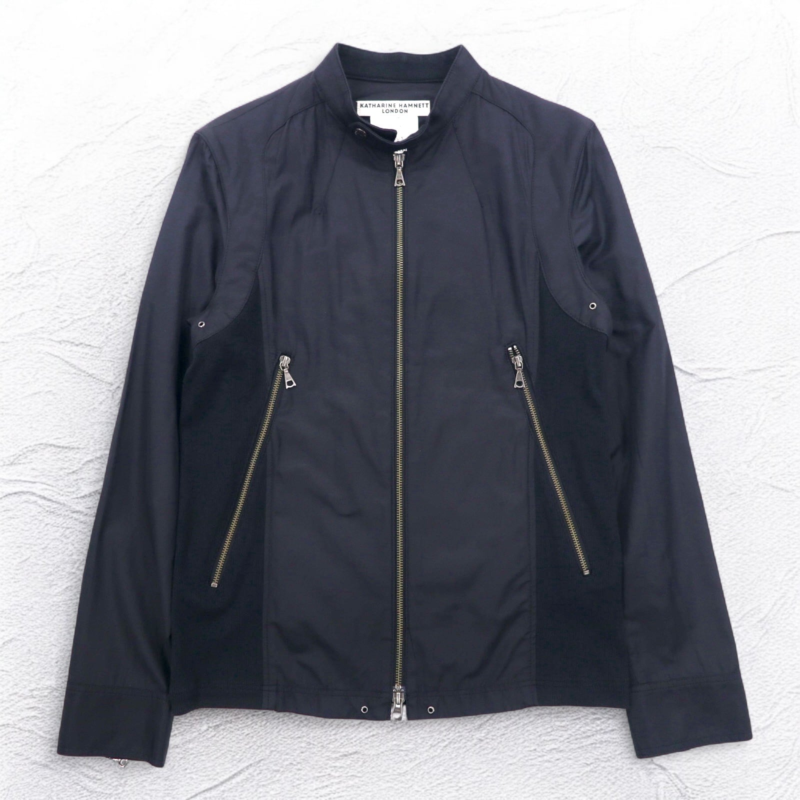 KATHARINE HAMNETT LONDON Single Riders Jacket L Black Double Zip Made in Japan