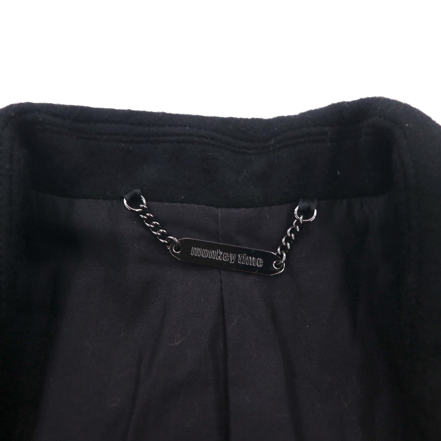 monkey time ( UNITED ARROWS ) 袖レザー 切り替え チェスターコート M ブラック ウール 1286-199-0379 ラムレザー