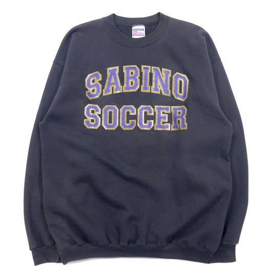 日本然リトテ-古着オンライン-Hanes 90年代 HEAVYWEIGHT プリント スウェット L ブラック コットン SABIO SOCCER 裏起毛 メキシコ製-Hanes 90's HEAVYWEIGHT Print Sweatshirt L Black Cotton SABIO SOCCER brushed lining Mexico Made