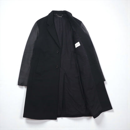 monkey time ( UNITED ARROWS ) 袖レザー 切り替え チェスターコート M ブラック ウール 1286-199-0379 ラムレザー