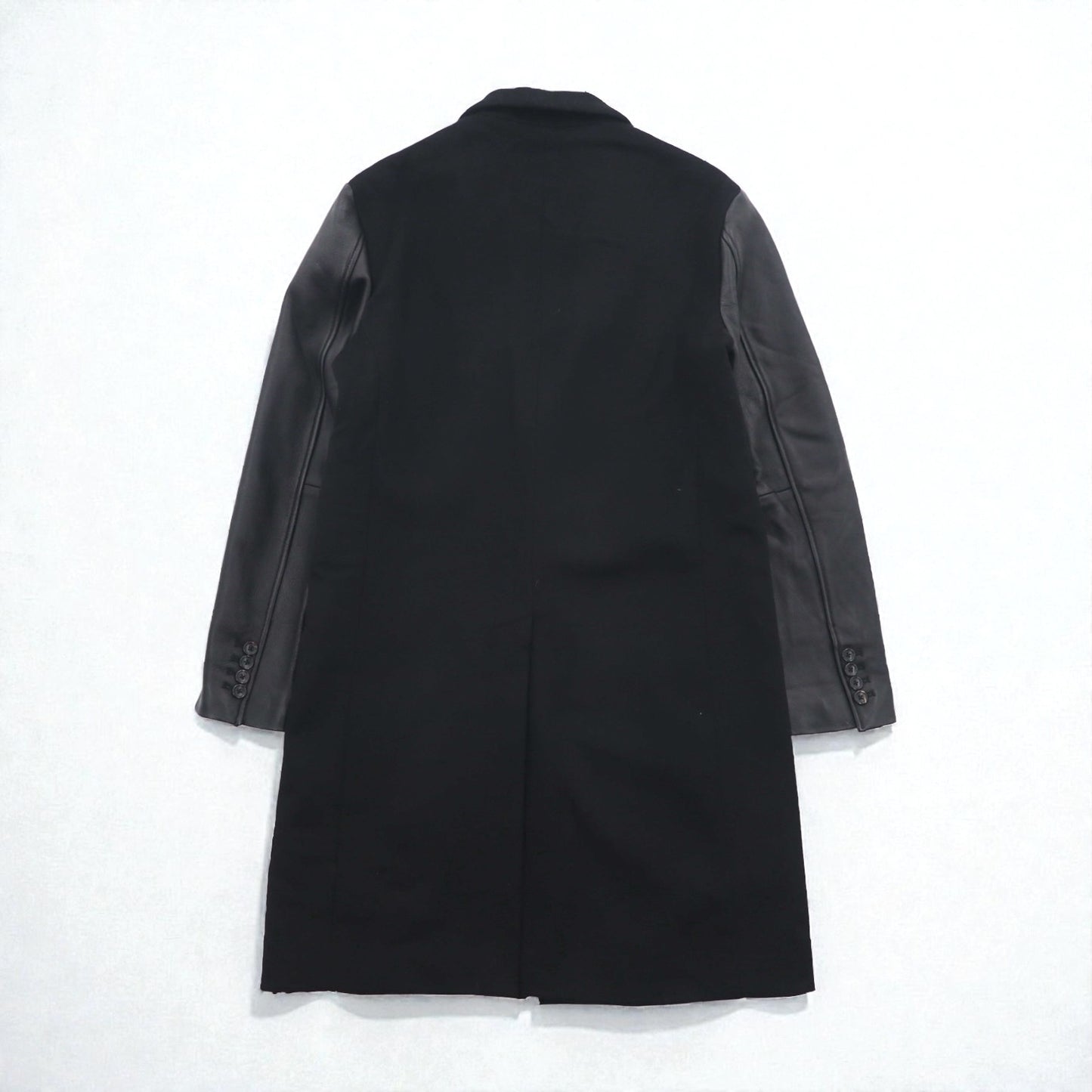 monkey time ( UNITED ARROWS ) 袖レザー 切り替え チェスターコート M ブラック ウール 1286-199-0379 ラムレザー