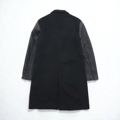 monkey time ( UNITED ARROWS ) 袖レザー 切り替え チェスターコート M ブラック ウール 1286-199-0379 ラムレザー