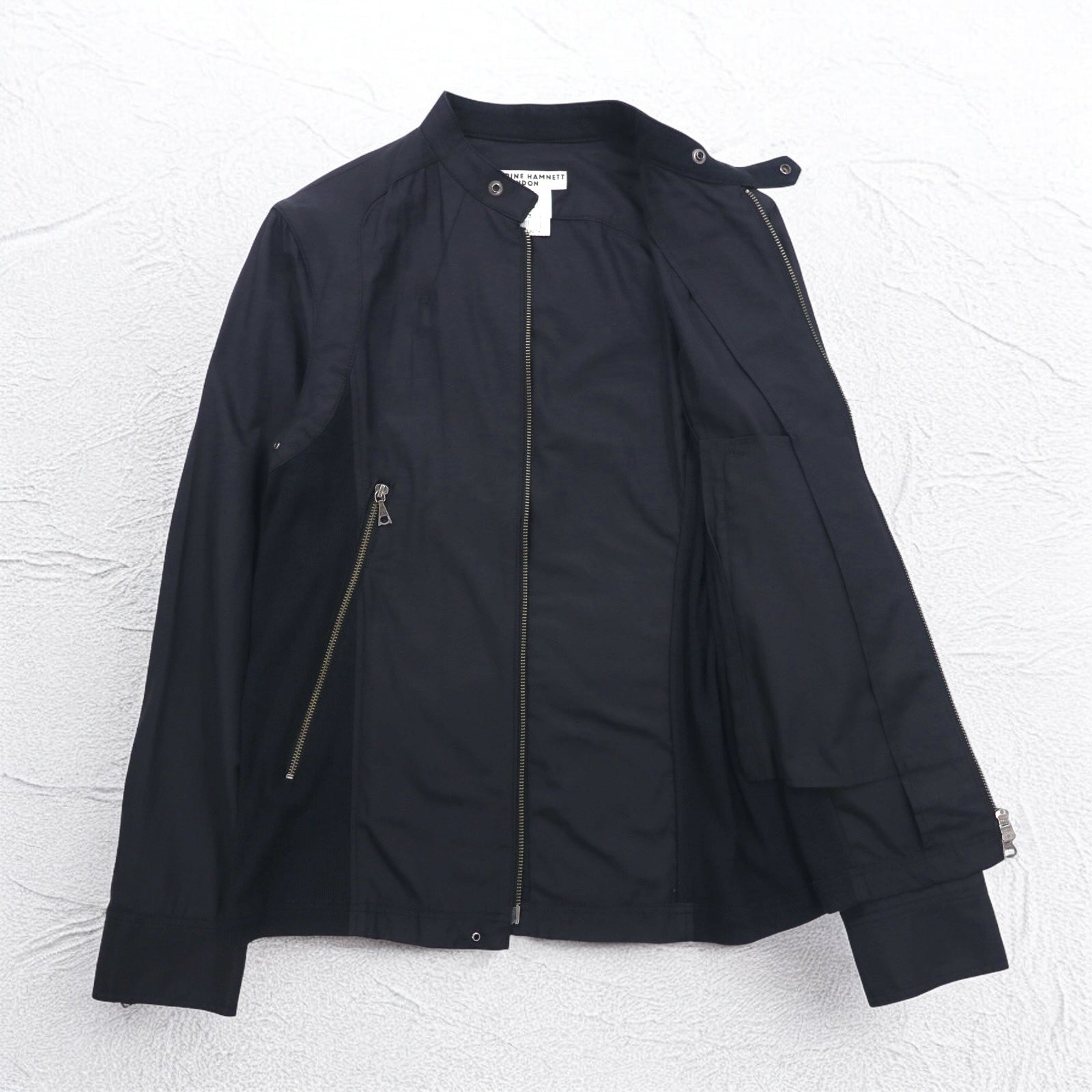 KATHARINE HAMNETT LONDON Single Riders Jacket L Black Double Zip Made in Japan