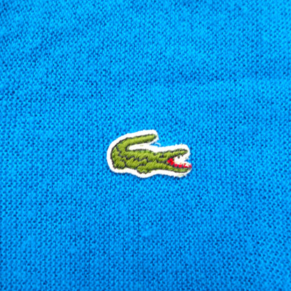 Vintage 70s Lacoste V-neck acrylic knit sweater, size XL, blue, with spool tag.