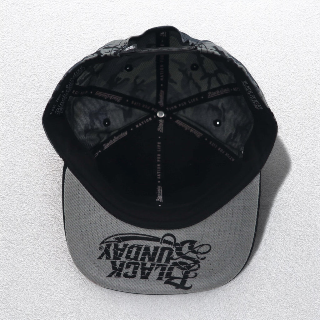 BLACK SUNDAY Snapback Baseball Cap FREE Black Camo Skull Plate