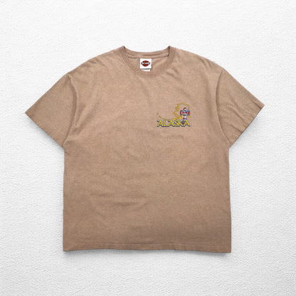 HARLEY DAVIDSON USA Made Hanes BEEFY-T Print T-Shirt XL Beige Cotton ALASKA