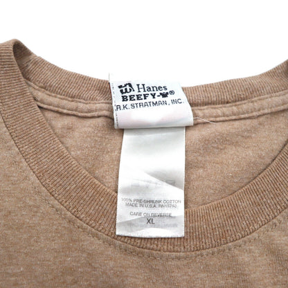 HARLEY DAVIDSON USA Made Hanes BEEFY-T Print T-Shirt XL Beige Cotton ALASKA