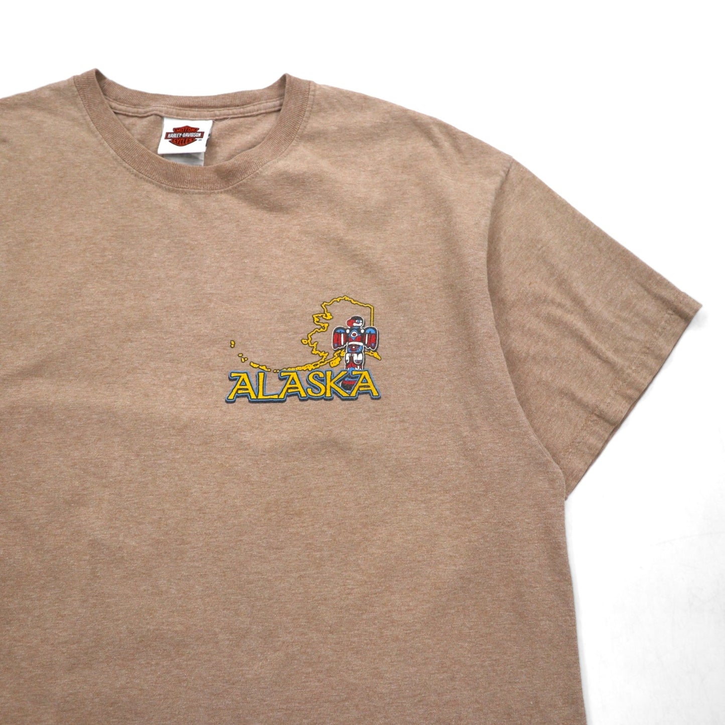 HARLEY DAVIDSON USA Made Hanes BEEFY-T Print T-Shirt XL Beige Cotton ALASKA