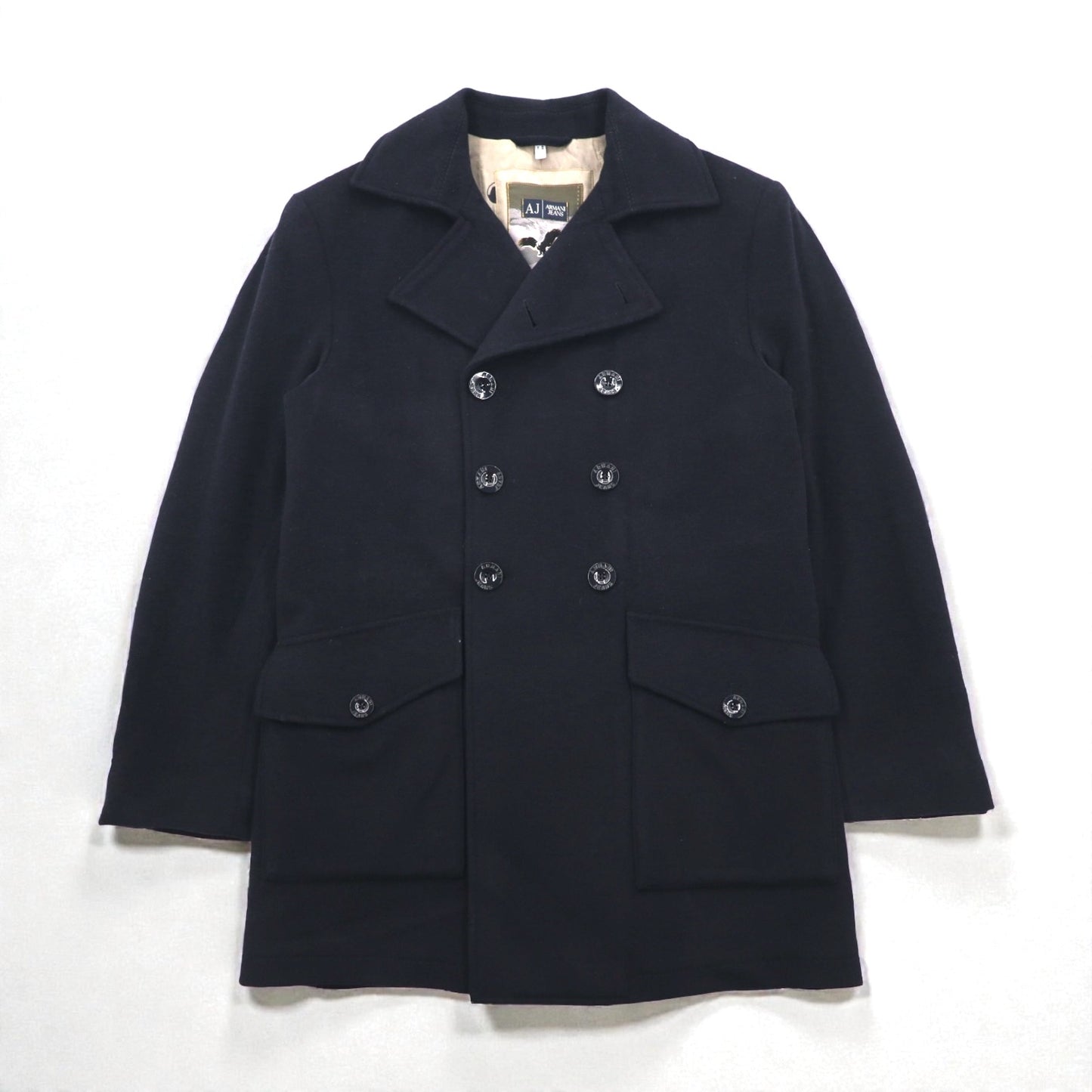 ARMANI JEANS ダブルブレスト ピーコート S ネイビー ウール 30周年記念