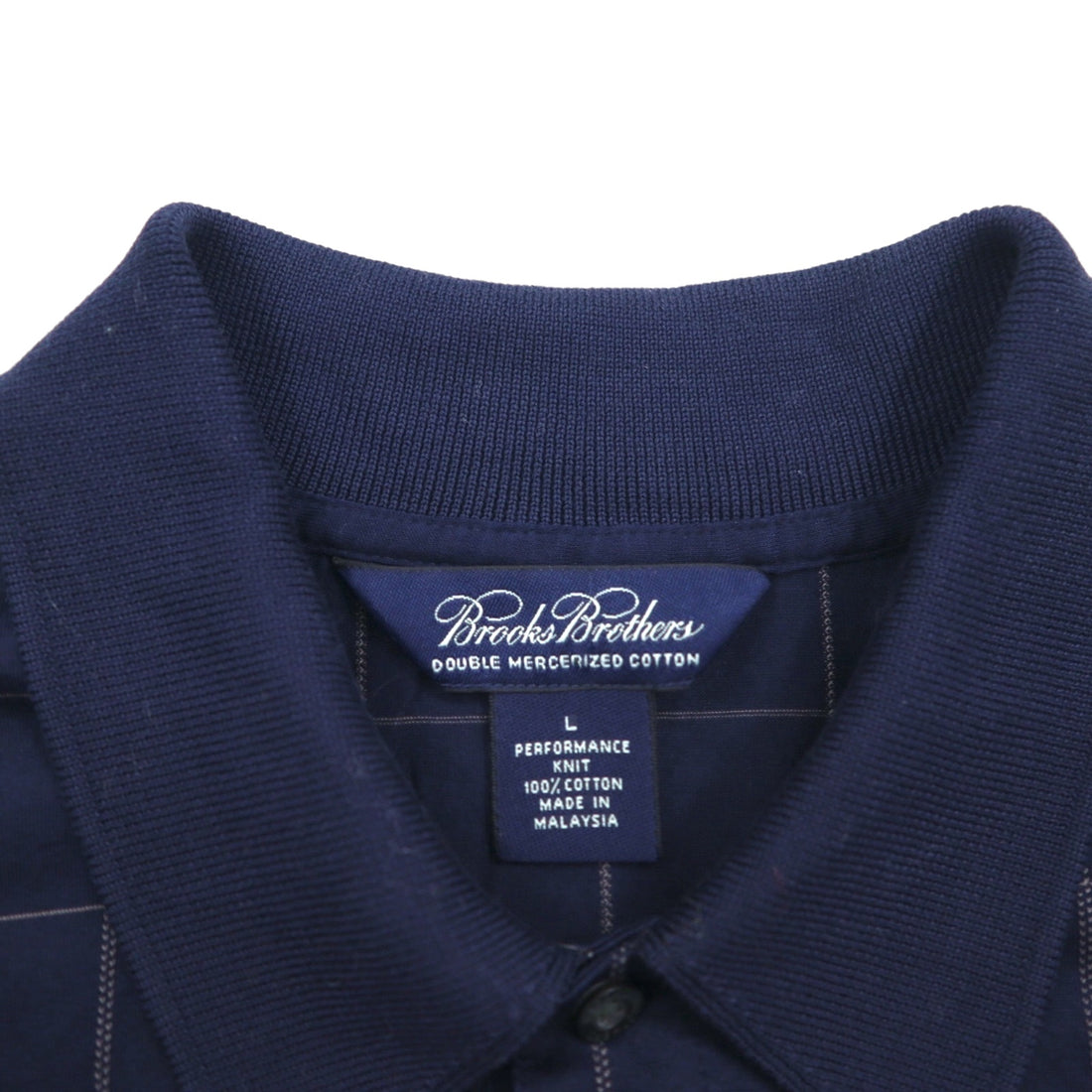 Brooks Brothers Performance Knit Polo Shirt L Navy Check DOUBLE MERCERIZED COTTON Mercerized