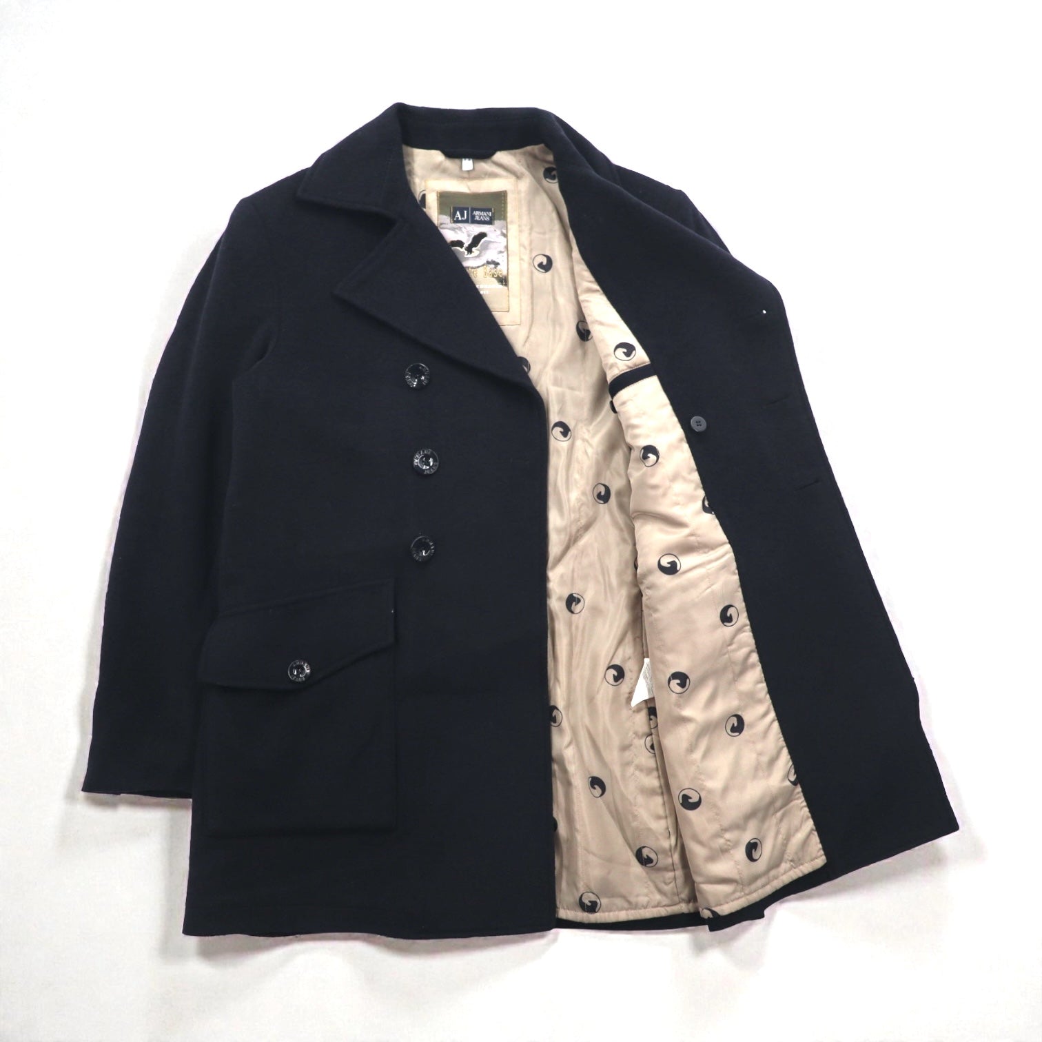 ARMANI JEANS ダブルブレスト ピーコート S ネイビー ウール 30周年記念