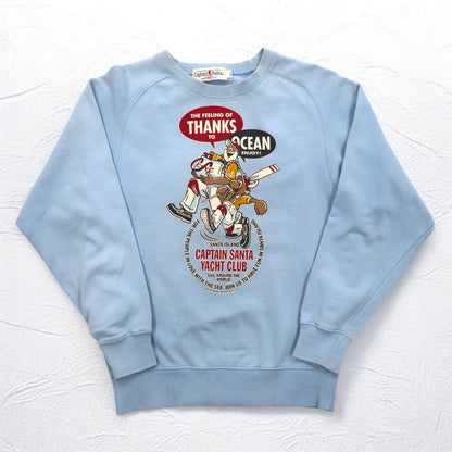 Captain Santa 90年代 キャラクタープリント スウェット S ブルー コットン 両面プリント