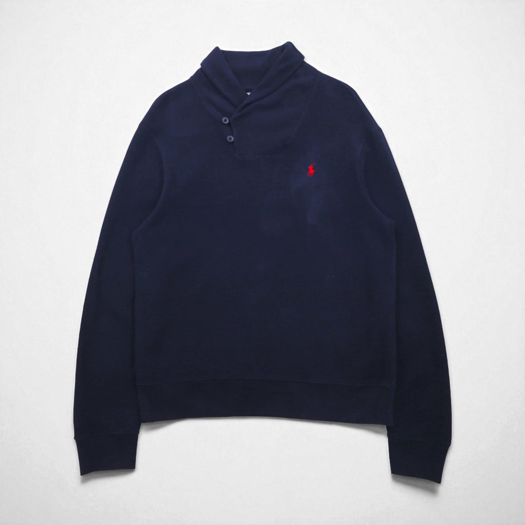 Polo Ralph Lauren 90s Shawl Collar Sweatshirt, Size L, Navy, Small Pony Embroidery