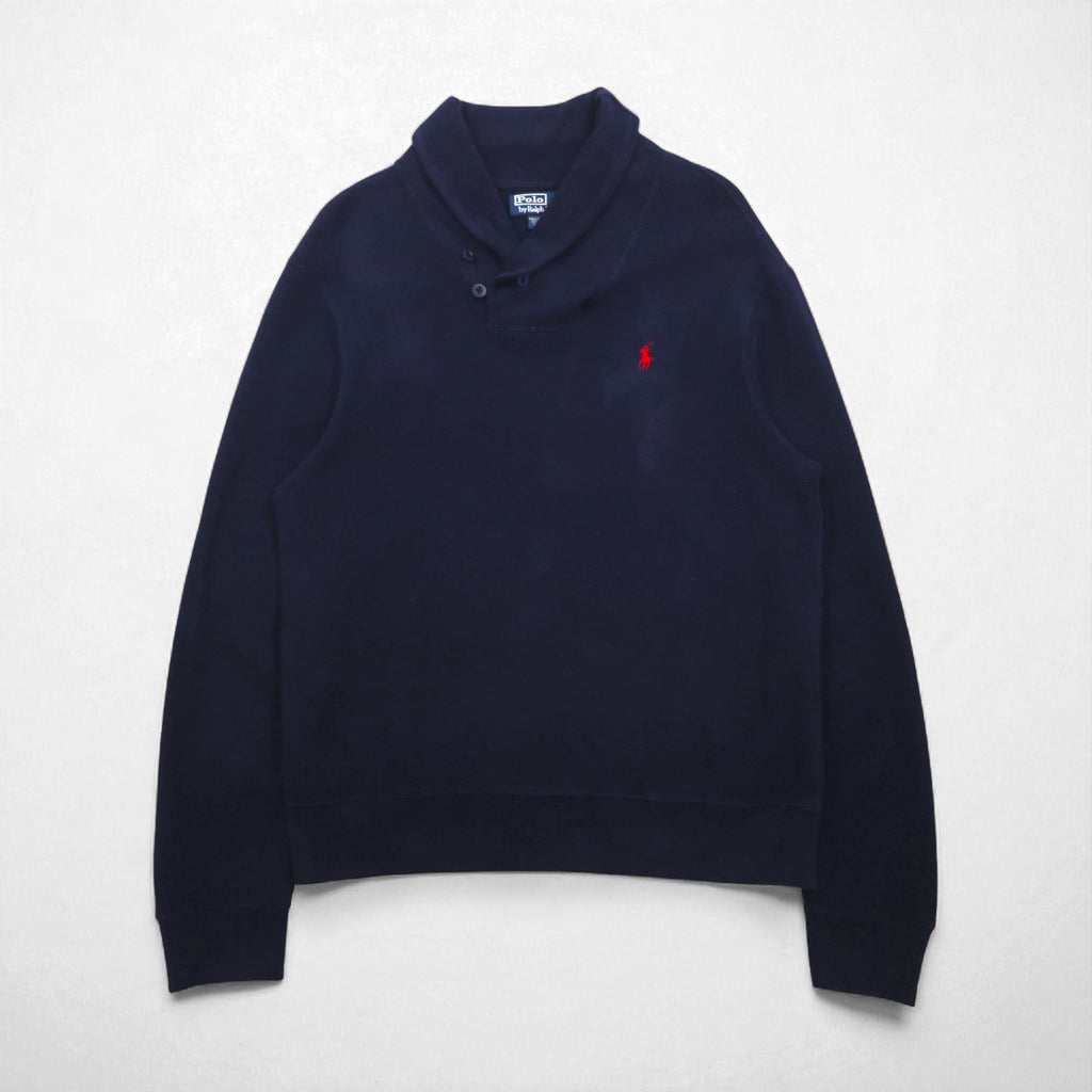 Polo Ralph Lauren 90s Shawl Collar Sweatshirt, Size L, Navy, Small Pony Embroidery