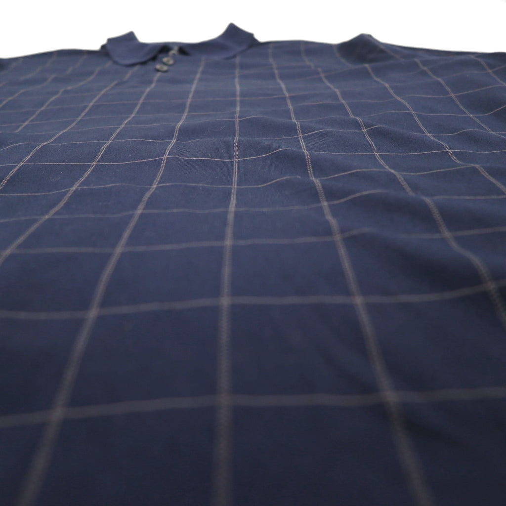 Brooks Brothers Performance Knit Polo Shirt L Navy Check DOUBLE MERCERIZED COTTON Mercerized