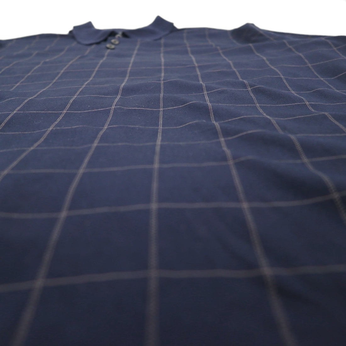 Brooks Brothers Performance Knit Polo Shirt L Navy Check DOUBLE MERCERIZED COTTON Mercerized