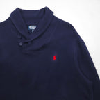 Polo Ralph Lauren 90s Shawl Collar Sweatshirt, Size L, Navy, Small Pony Embroidery
