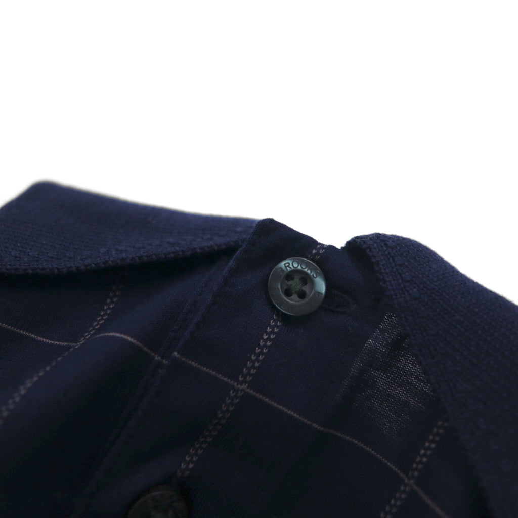 Brooks Brothers Performance Knit Polo Shirt L Navy Check DOUBLE MERCERIZED COTTON Mercerized