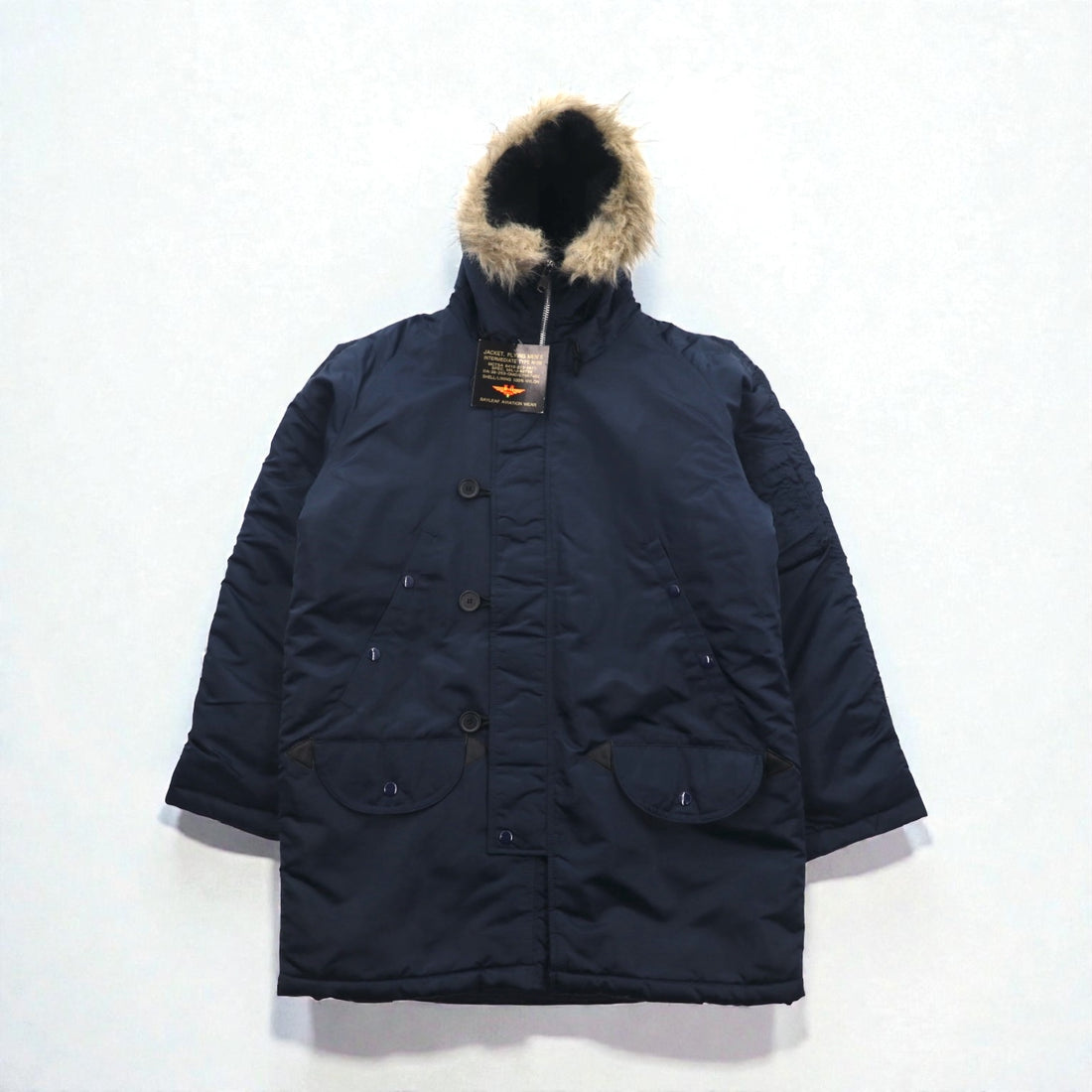 BAYLEAF AVIATION WEAR Military N-3B Padded Flight Jacket, Size M, Navy, Fur, US ARMY, Unused
