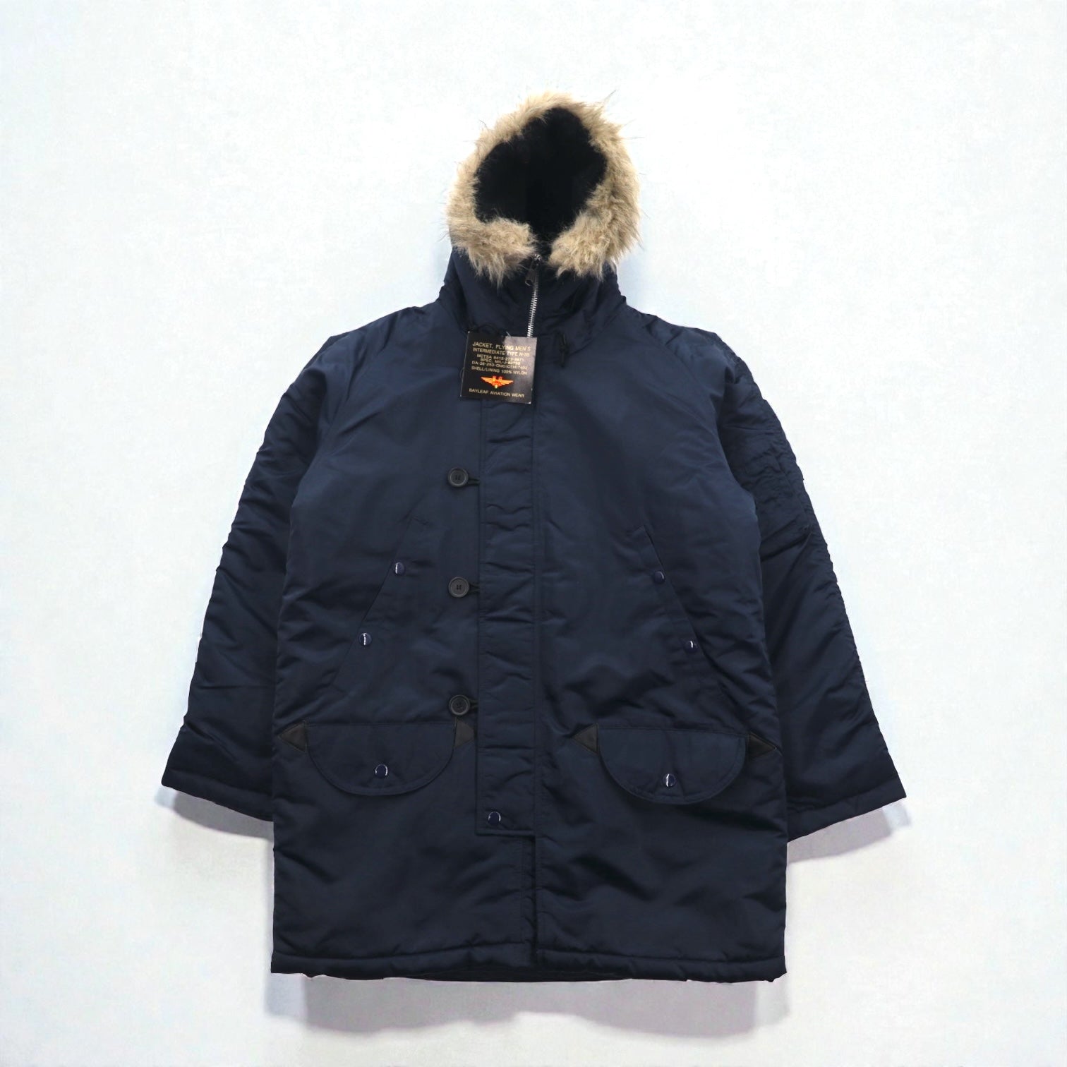 BAYLEAF AVIATION WEAR ミリタリー N-3B 中綿 フライトジャケット M ネイビー ファー US ARMY 未使用品