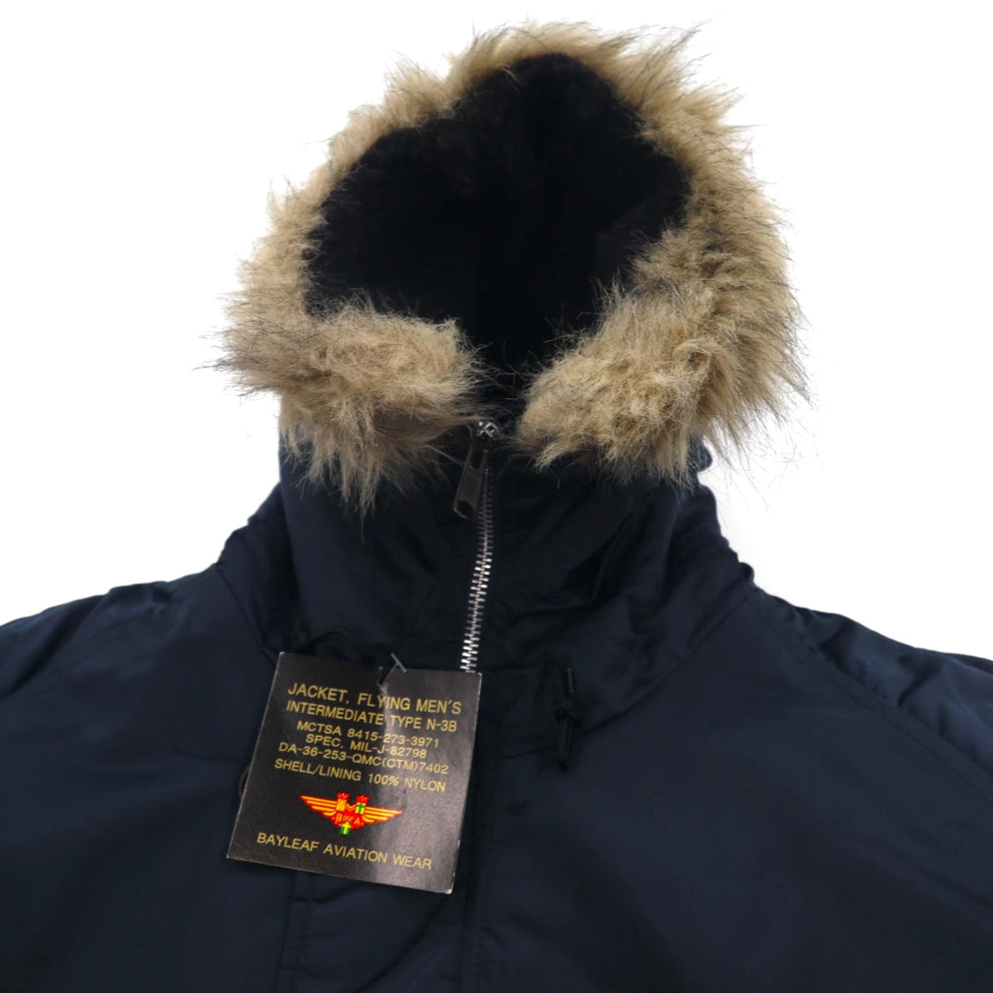 BAYLEAF AVIATION WEAR Military N-3B Padded Flight Jacket, Size M, Navy, Fur, US ARMY, Unused