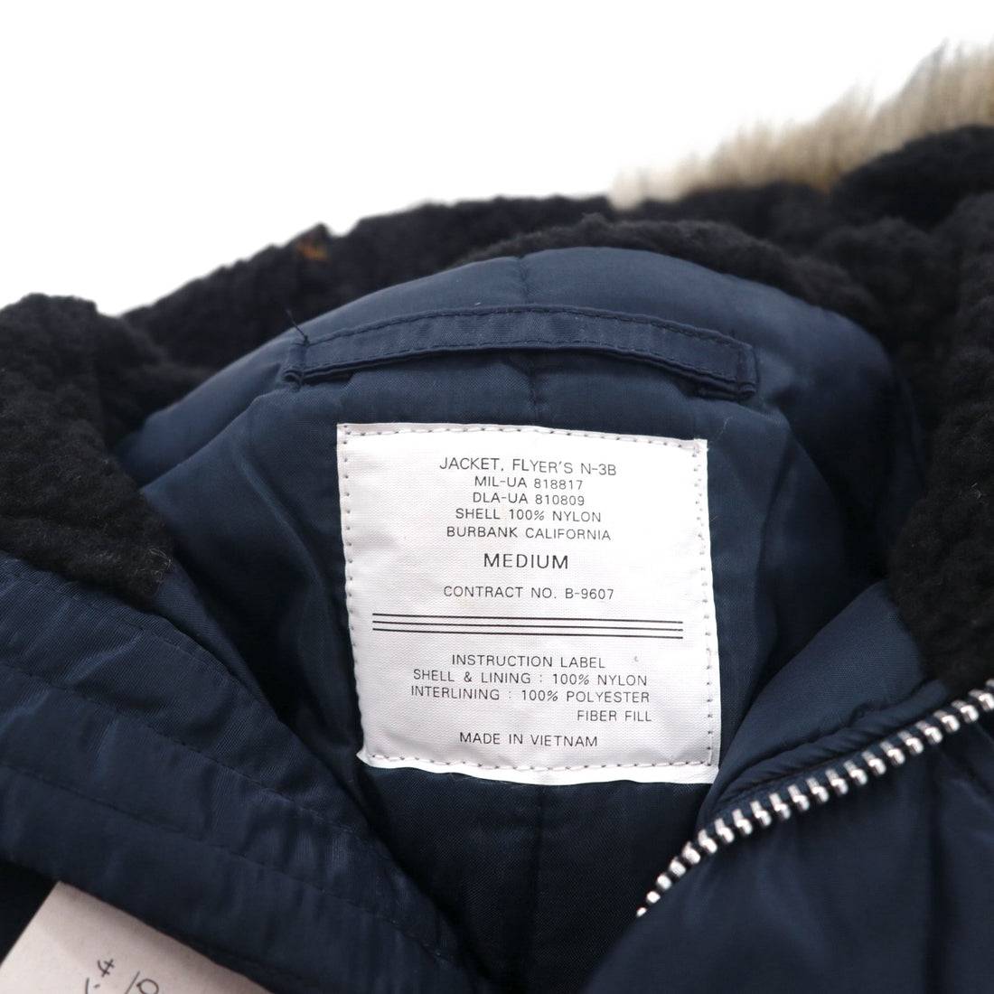 BAYLEAF AVIATION WEAR Military N-3B Padded Flight Jacket, Size M, Navy, Fur, US ARMY, Unused