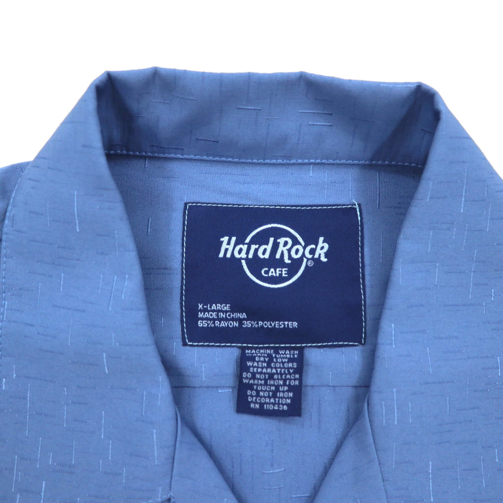 Hard Rock CAFE Short Sleeve Open Collar Shirt Aloha Shirt XL Navy Rayon Embroidery Guitar Motif Sashiko
