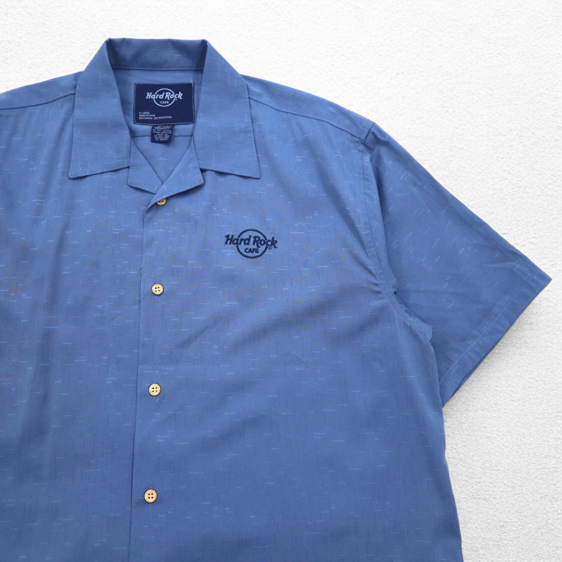 Hard Rock CAFE Short Sleeve Open Collar Shirt Aloha Shirt XL Navy Rayon Embroidery Guitar Motif Sashiko