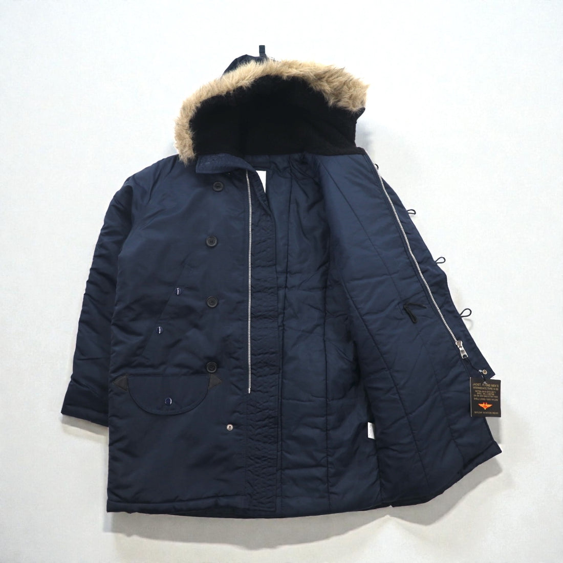 BAYLEAF AVIATION WEAR Military N-3B Padded Flight Jacket, Size M, Navy, Fur, US ARMY, Unused