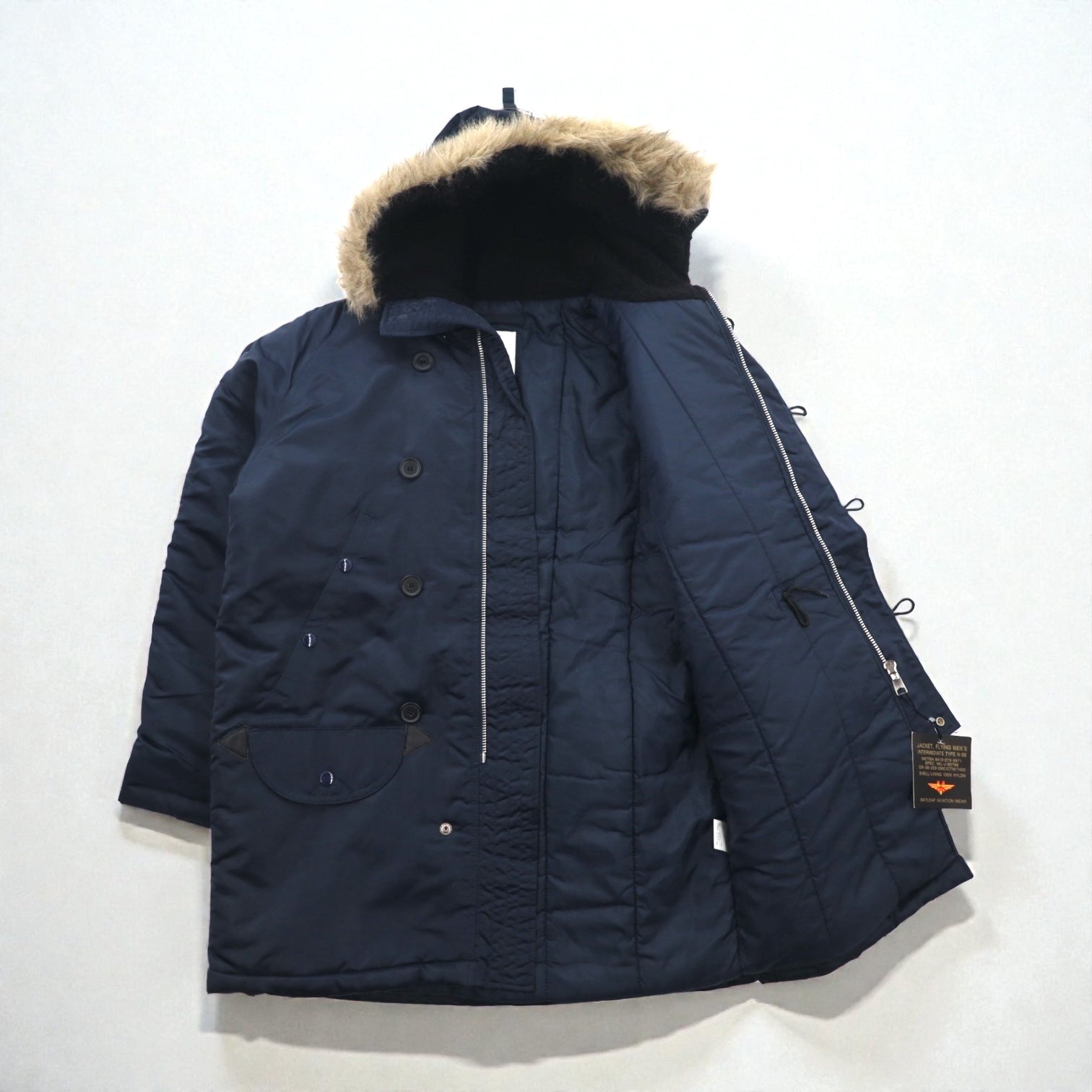BAYLEAF AVIATION WEAR ミリタリー N-3B 中綿 フライトジャケット M ネイビー ファー US ARMY 未使用品
