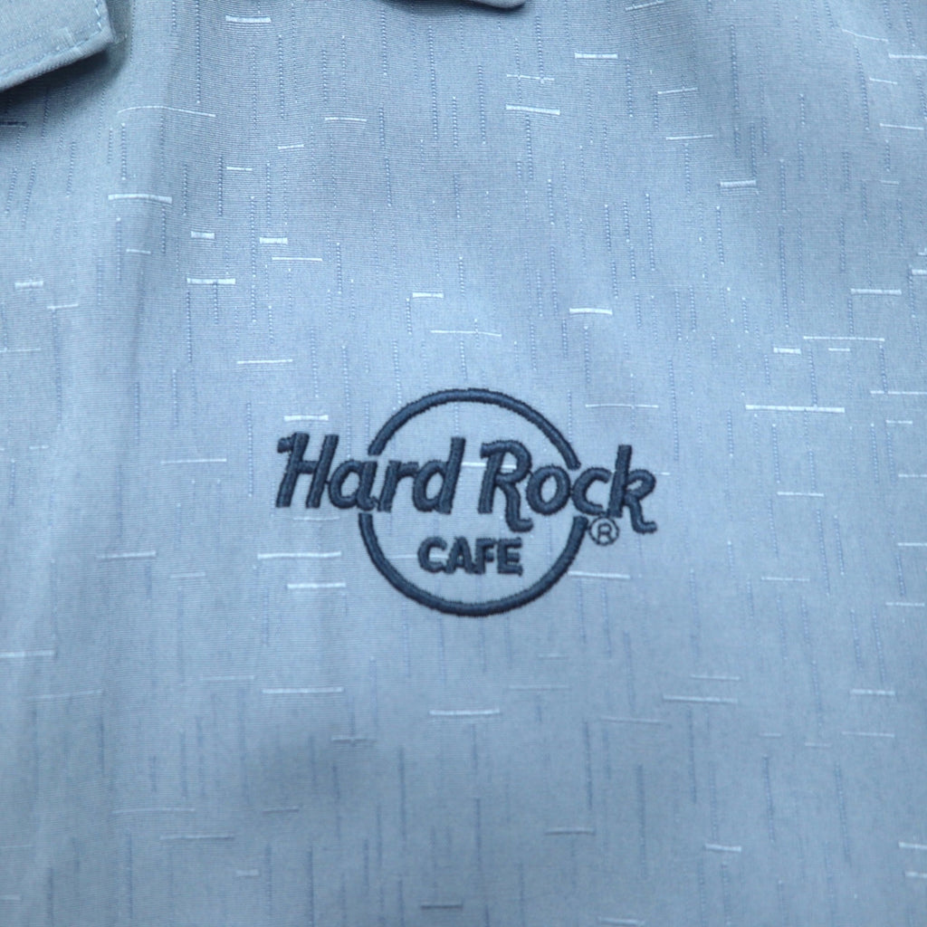 Hard Rock CAFE Short Sleeve Open Collar Shirt Aloha Shirt XL Navy Rayon Embroidery Guitar Motif Sashiko