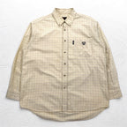 MCM Button-down shirt, XL, beige, check, cotton, chest pocket, one-point logo embroidery