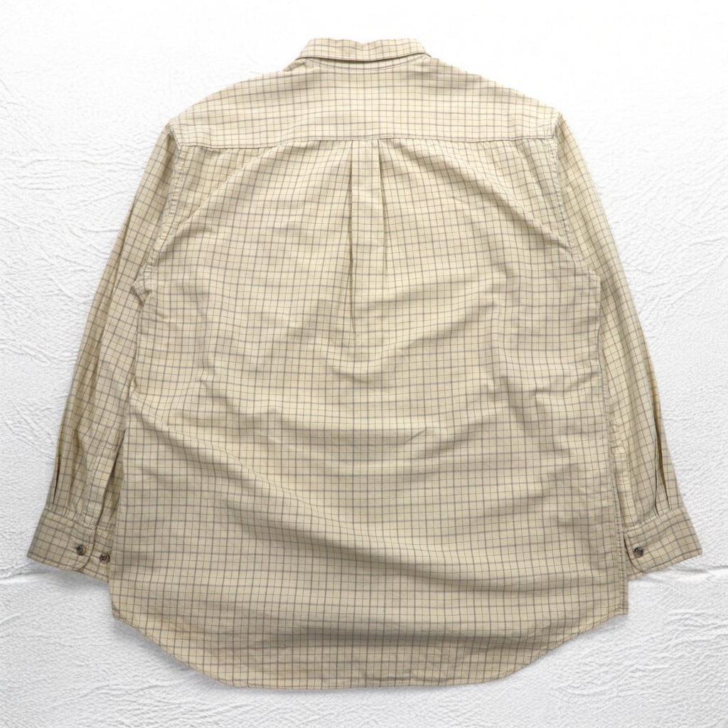 MCM Button-down shirt, XL, beige, check, cotton, chest pocket, one-point logo embroidery