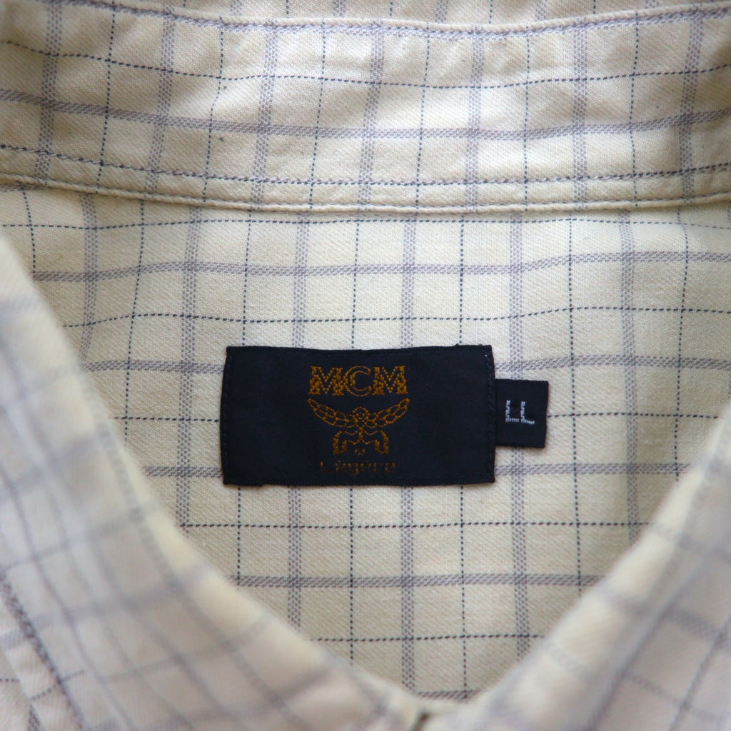 MCM Button-down shirt, XL, beige, check, cotton, chest pocket, one-point logo embroidery