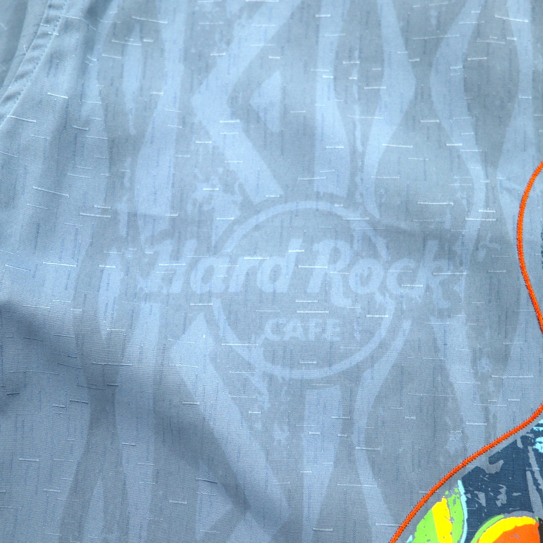 Hard Rock CAFE Short Sleeve Open Collar Shirt Aloha Shirt XL Navy Rayon Embroidery Guitar Motif Sashiko