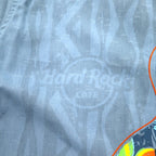 Hard Rock CAFE Short Sleeve Open Collar Shirt Aloha Shirt XL Navy Rayon Embroidery Guitar Motif Sashiko