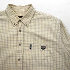 MCM Button-down shirt, XL, beige, check, cotton, chest pocket, one-point logo embroidery