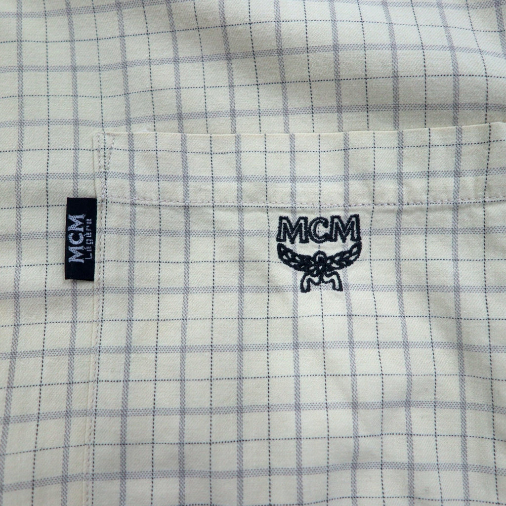 MCM Button-down shirt, XL, beige, check, cotton, chest pocket, one-point logo embroidery