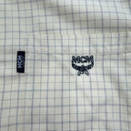 MCM Button-down shirt, XL, beige, check, cotton, chest pocket, one-point logo embroidery
